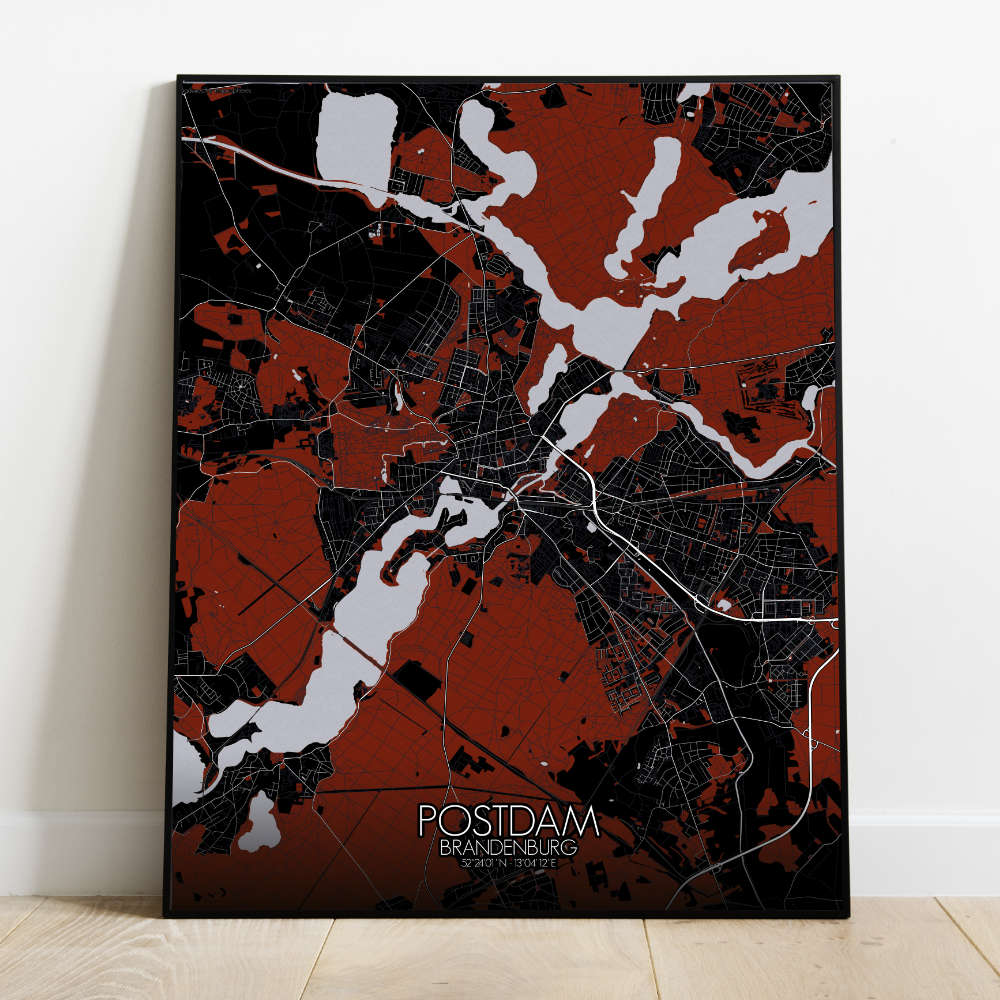 Mapospheres Postdam Red dark full page design poster city map