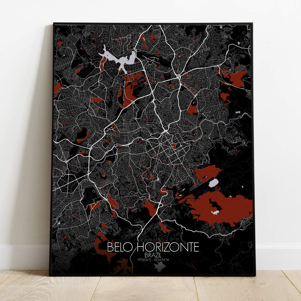 Mapospheres Belo Horizonte Red dark full page design poster city map