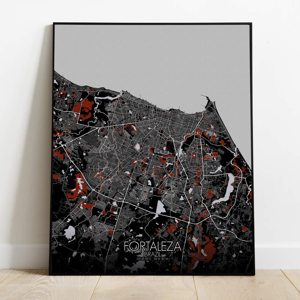 Mapospheres Fortaleza Red dark full page design poster city map