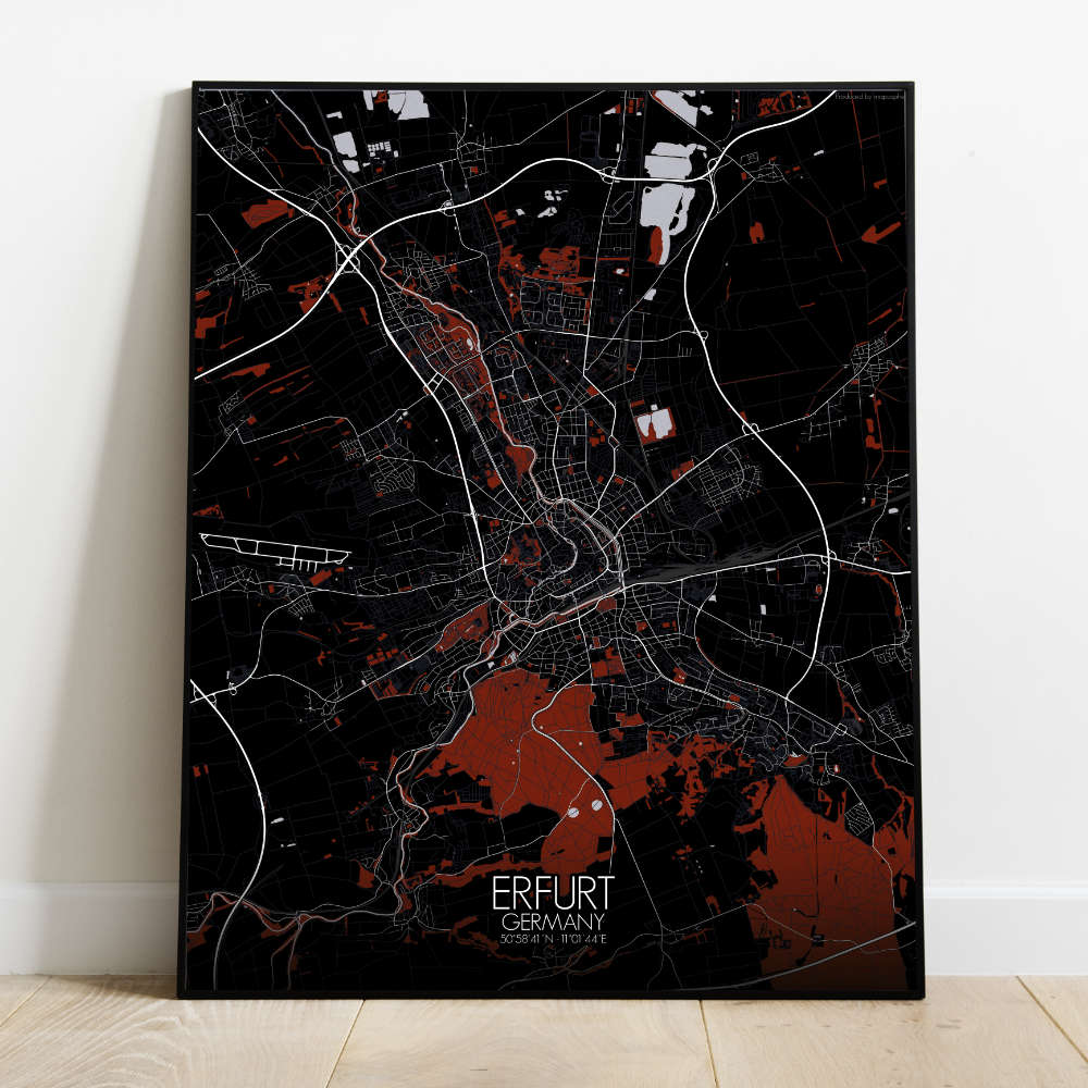 Mapospheres Erfurt Red dark full page design poster city map