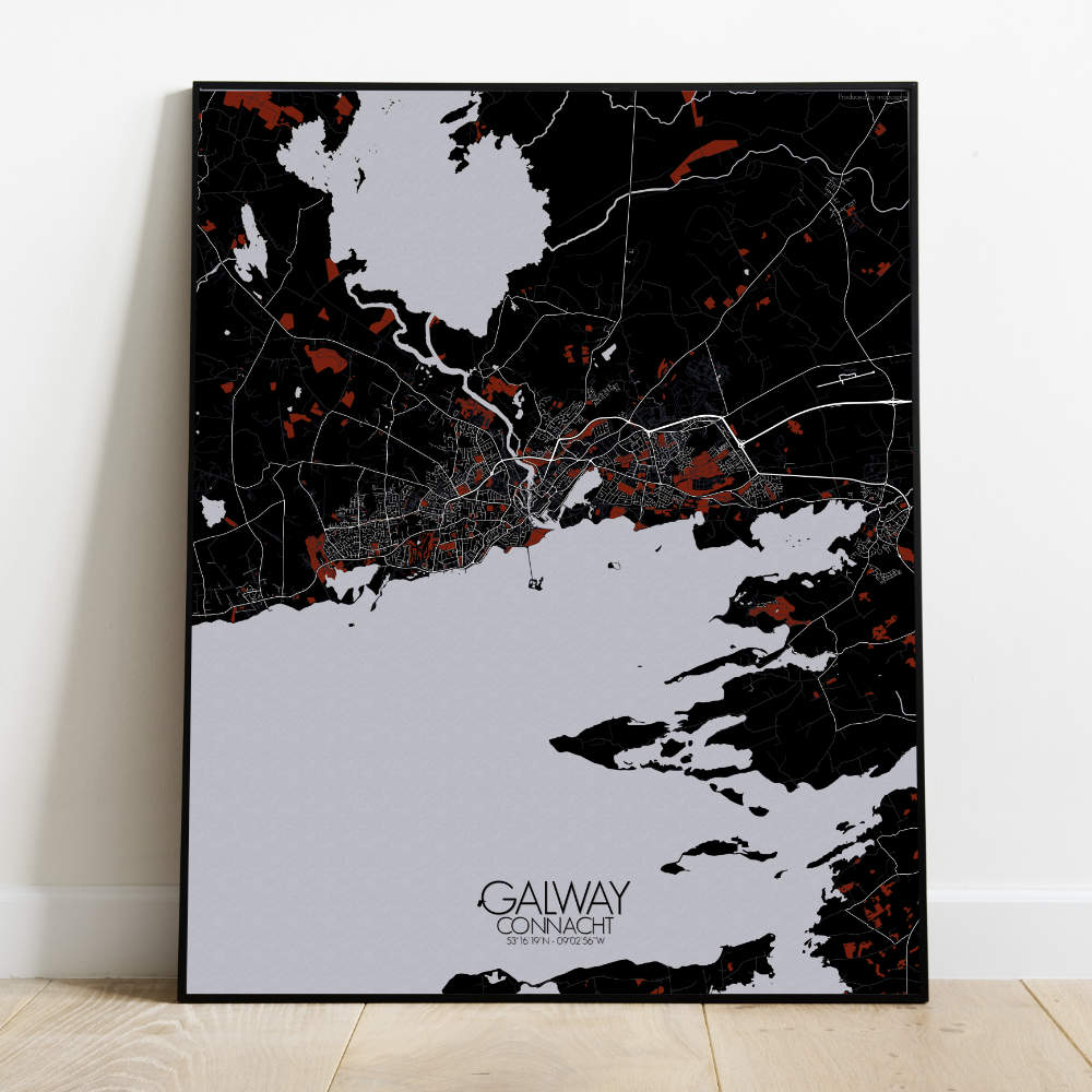 Mapospheres Galway Red dark full page design poster city map