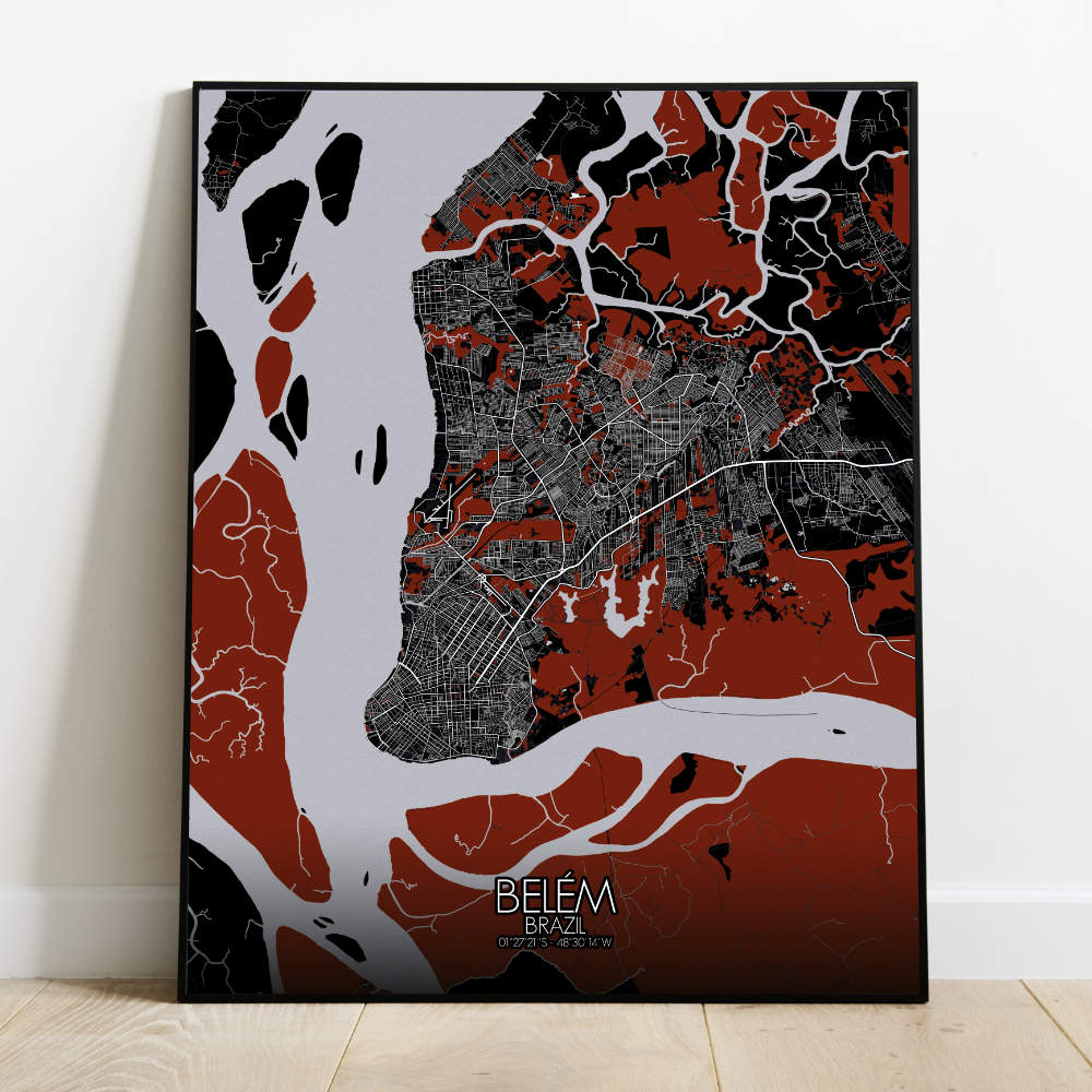 Mapospheres Belem Red dark full page design poster city map