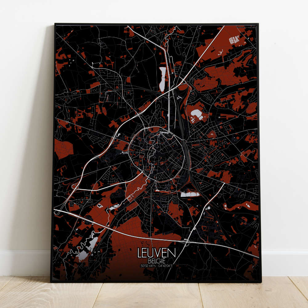 Mapospheres Leuven Red dark full page design poster city map