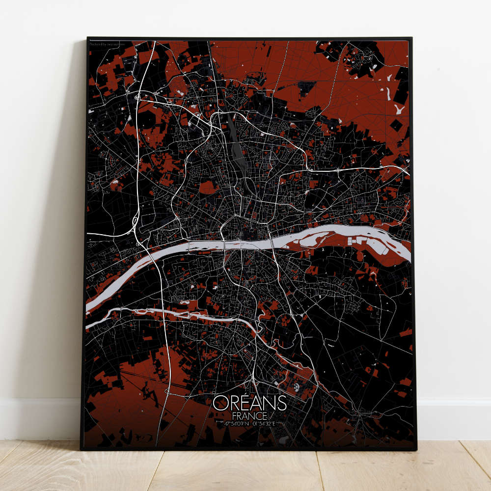Mapospheres Orleans Red dark full page design poster city map