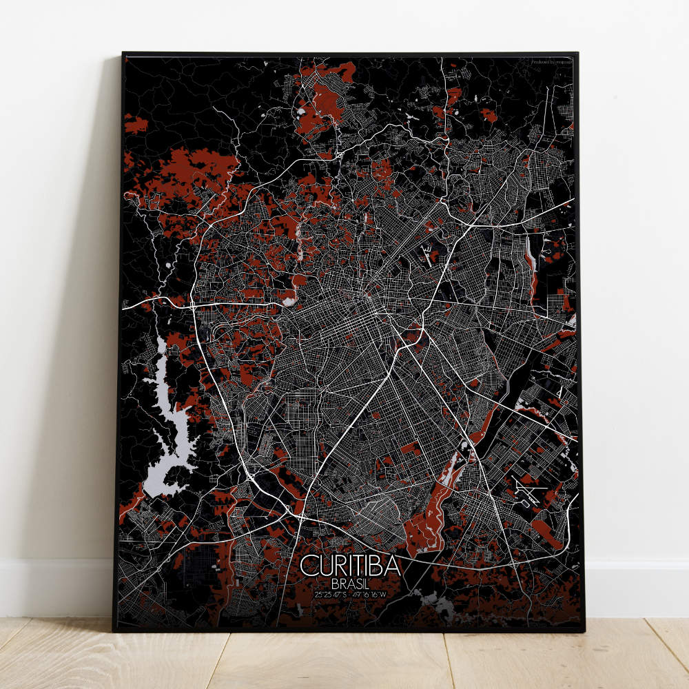 Mapospheres Curitiba Red dark full page design poster city map