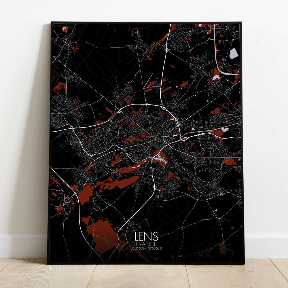 Mapospheres Lens Red dark full page design poster city map