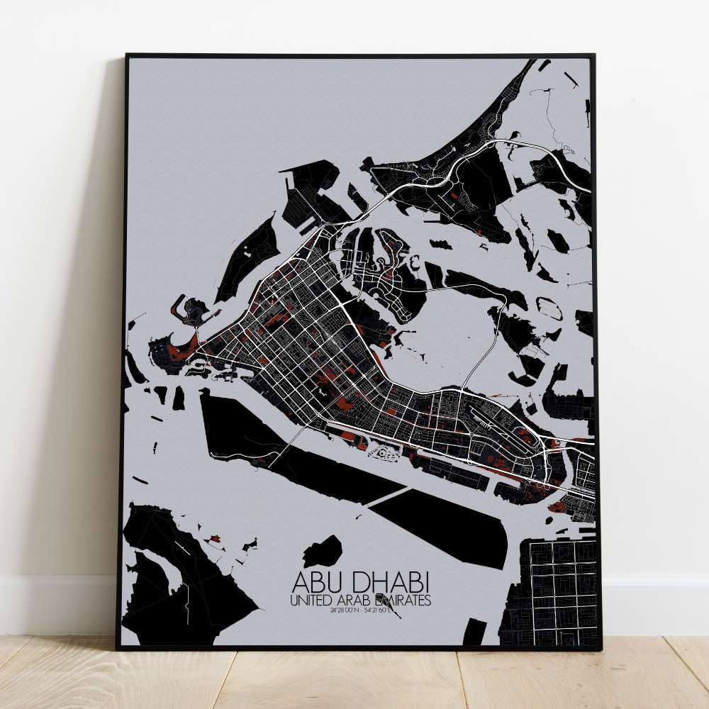 Mapospheres Abu Dhabi Red dark full page design poster city map