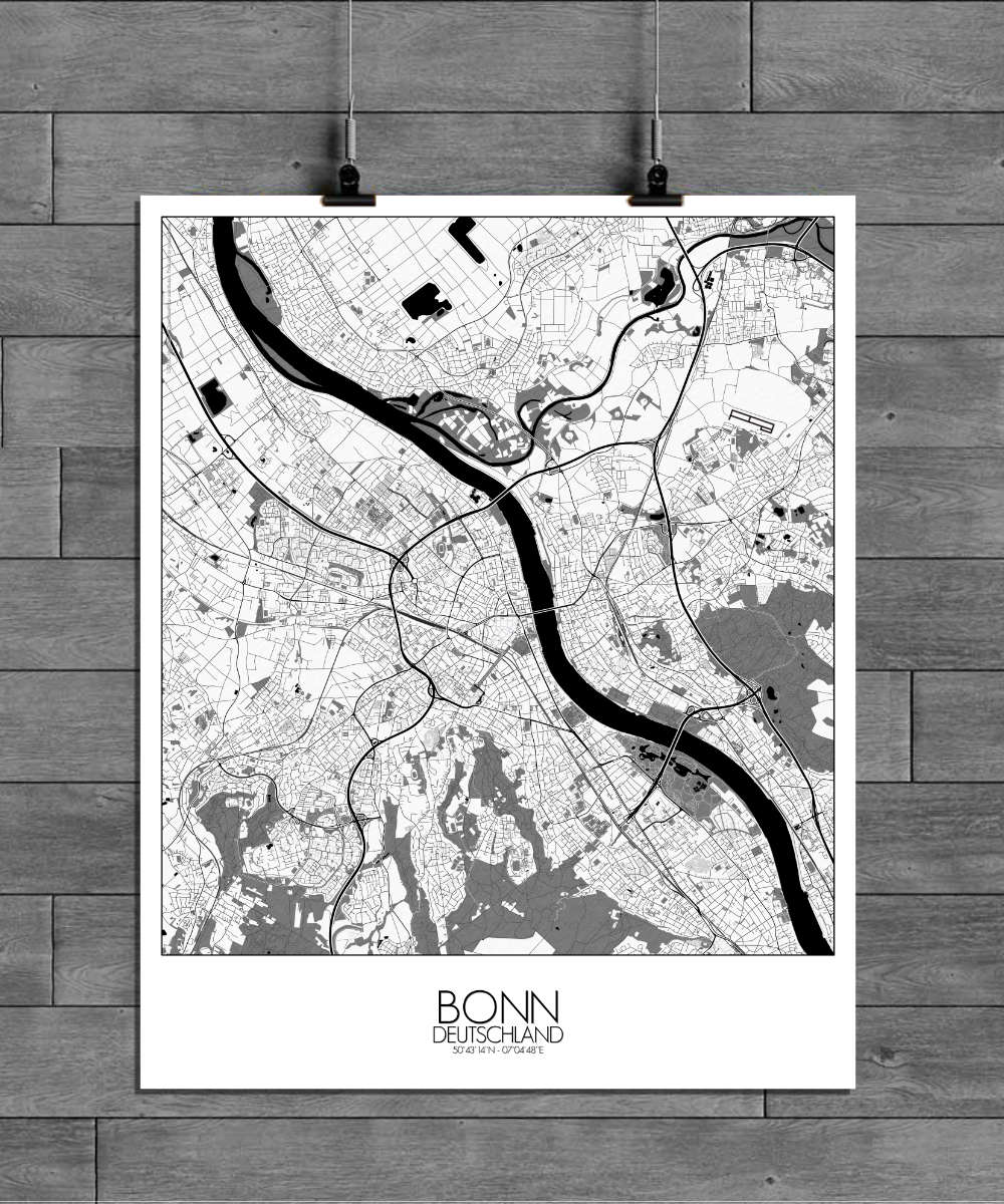 Mapospheres Bonn Black and White full page design poster city map