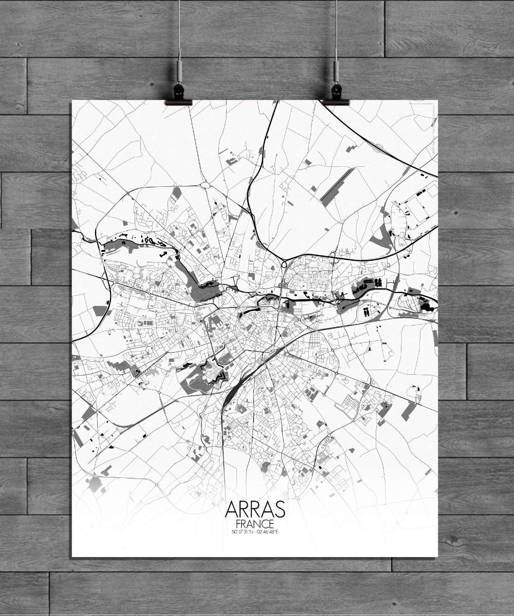Mapospheres Arras Black and White full page design poster city map