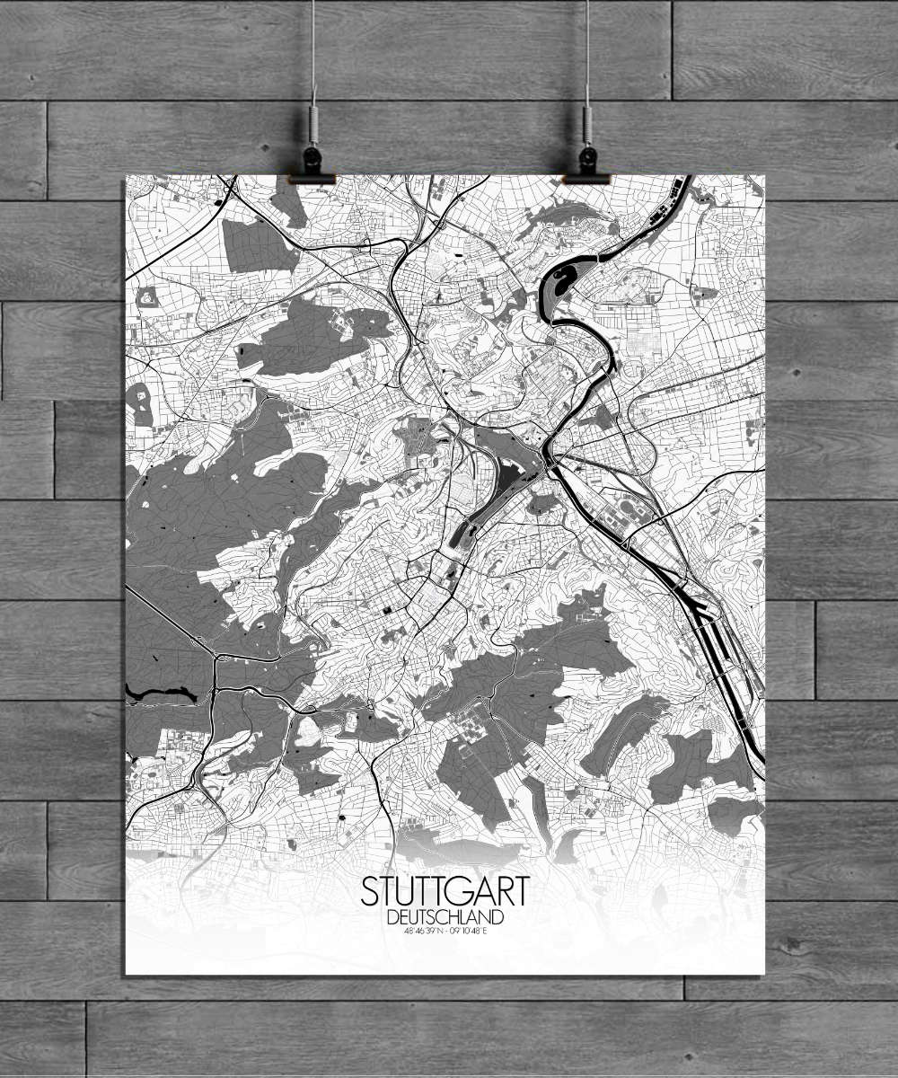 Mapospheres Stuttgart Black and White full page design poster city map