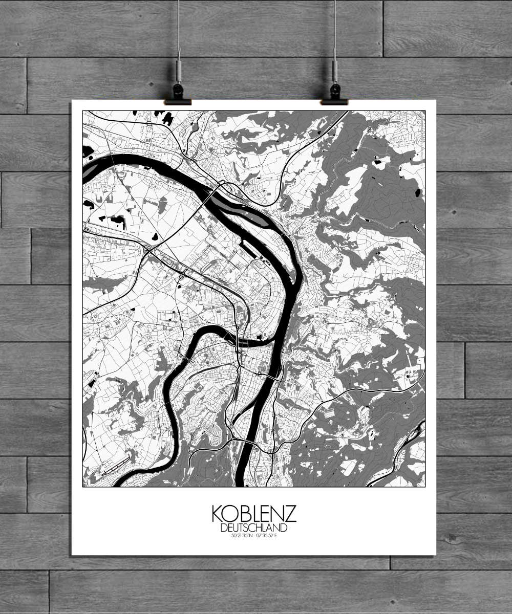 Mapospheres Koblenz Black and White full page design poster city map