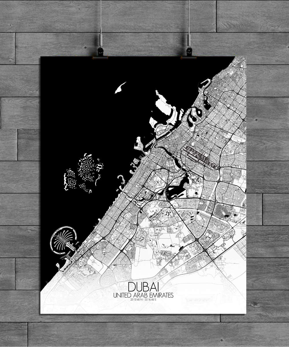Mapospheres Dubai Black and White full page design poster city map