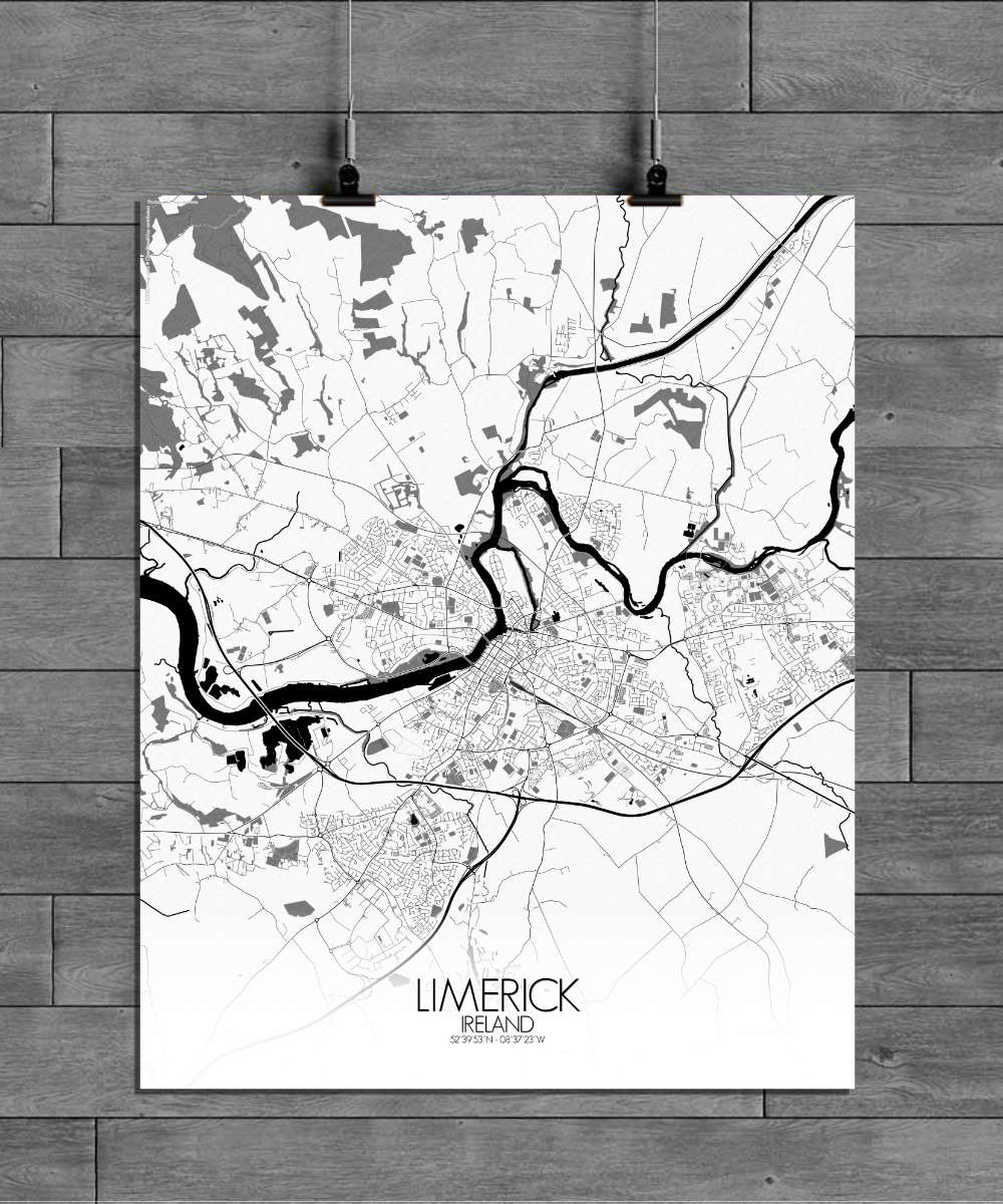 Mapospheres Limerick Black and White full page design poster city map