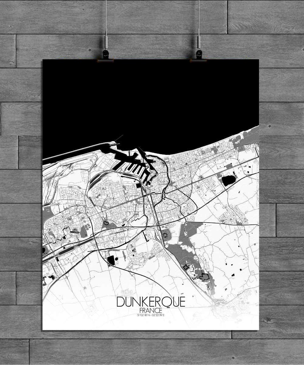 Mapospheres Dunkirk Black and White full page design poster city map