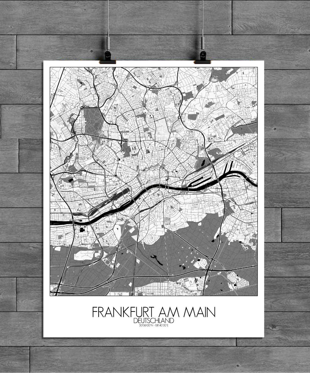 Mapospheres Frankfurt Black and White full page design poster city map