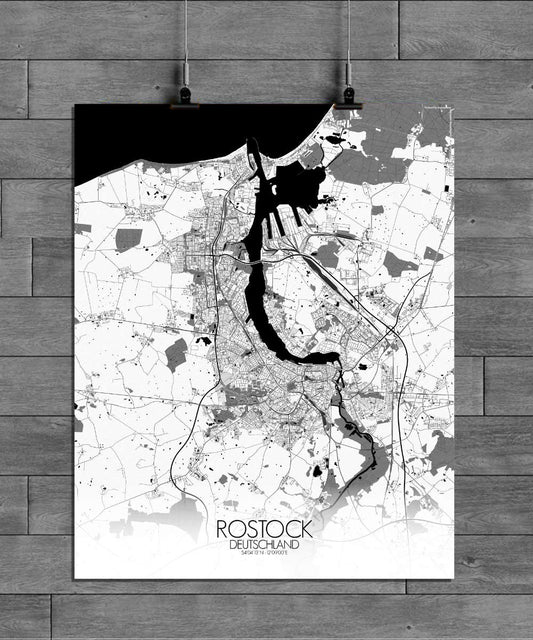 Mapospheres Rostock Black and White full page design poster city map