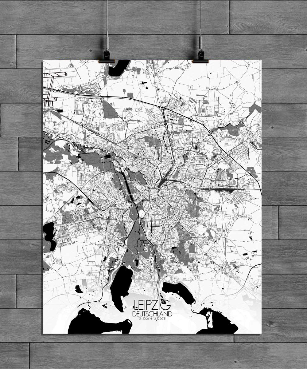 Mapospheres Leipzig Black and White full page design poster city map