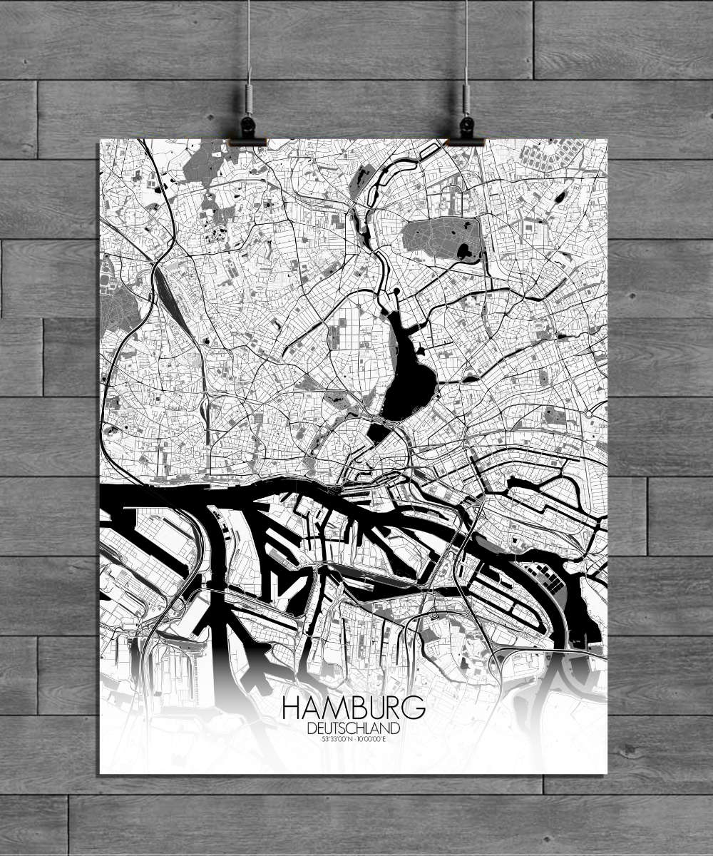 Mapospheres Hamburg Black and White full page design poster city map