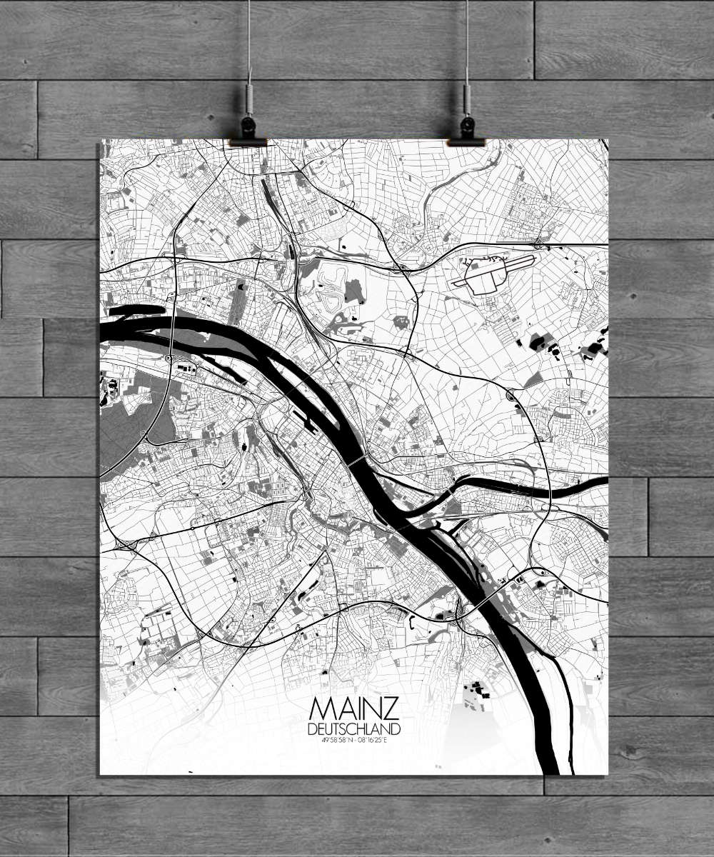 Mapospheres Mainz Black and White full page design poster city map