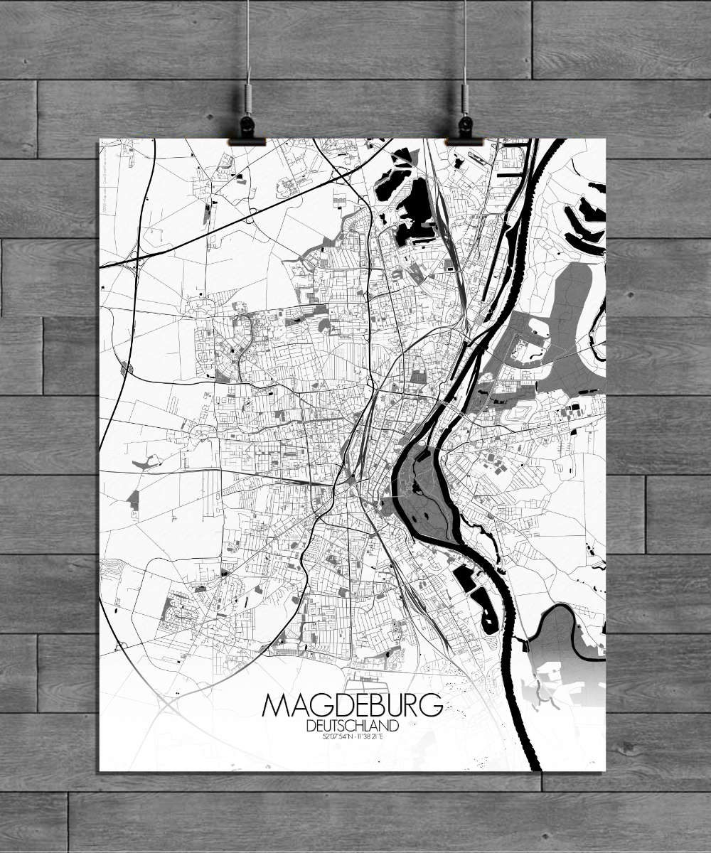 Mapospheres Magdeburg Black and White full page design poster city map