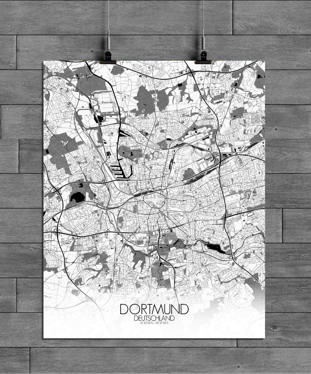 Mapospheres Dortmund Black and White full page design poster city map
