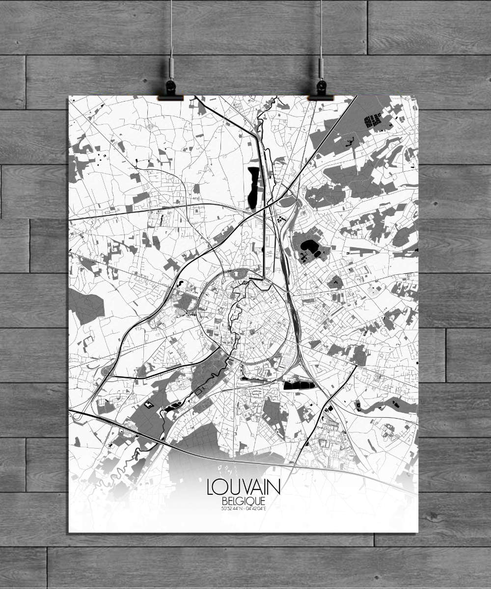 Mapospheres Leuven Black and White full page design poster city map