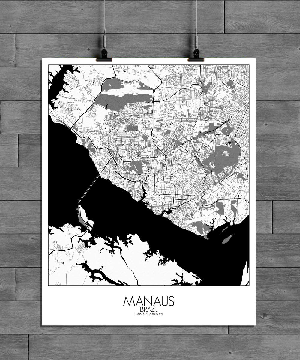 Mapospheres Manaus Black and White full page design poster city map