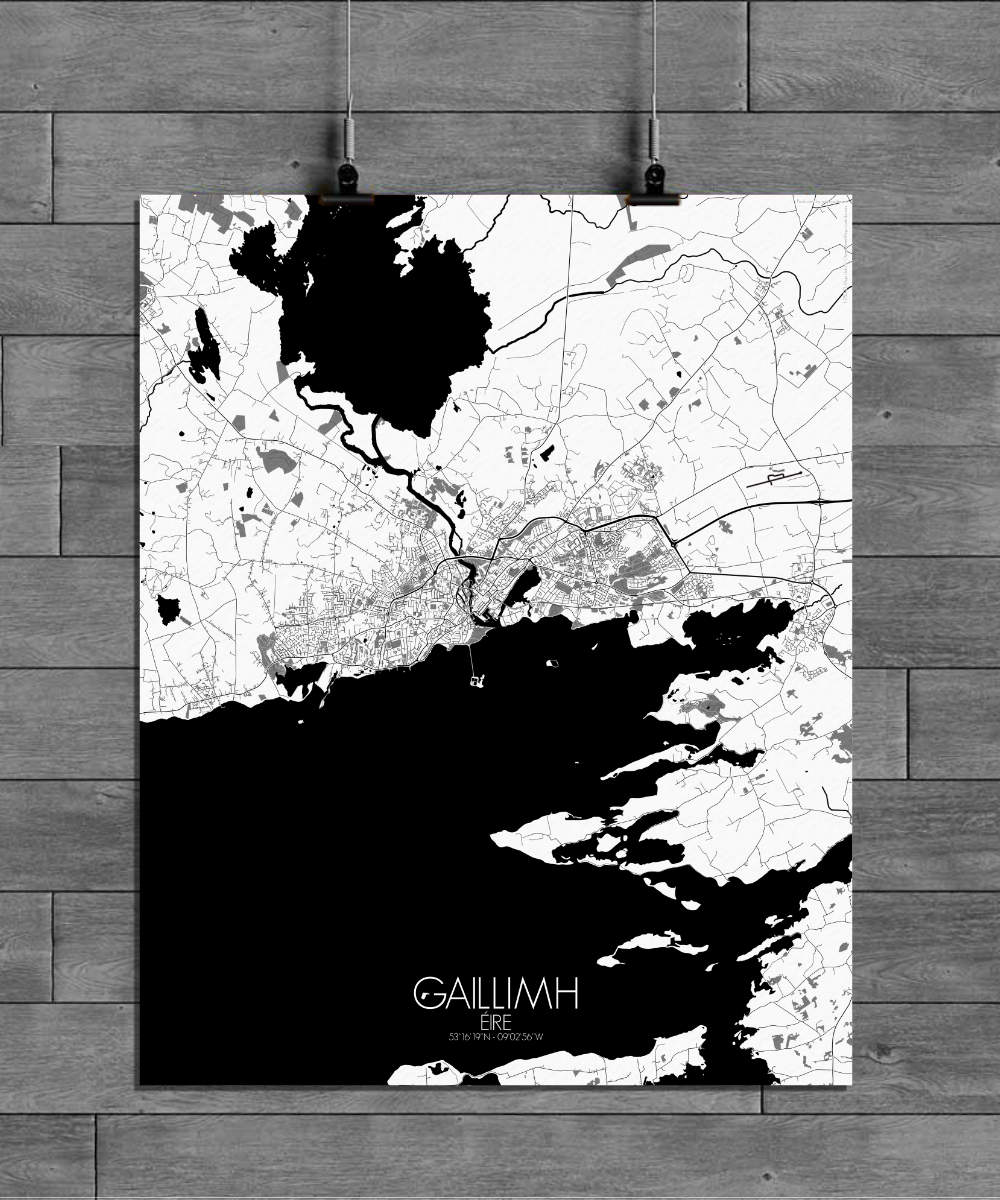 Mapospheres Galway Black and White full page design poster city map