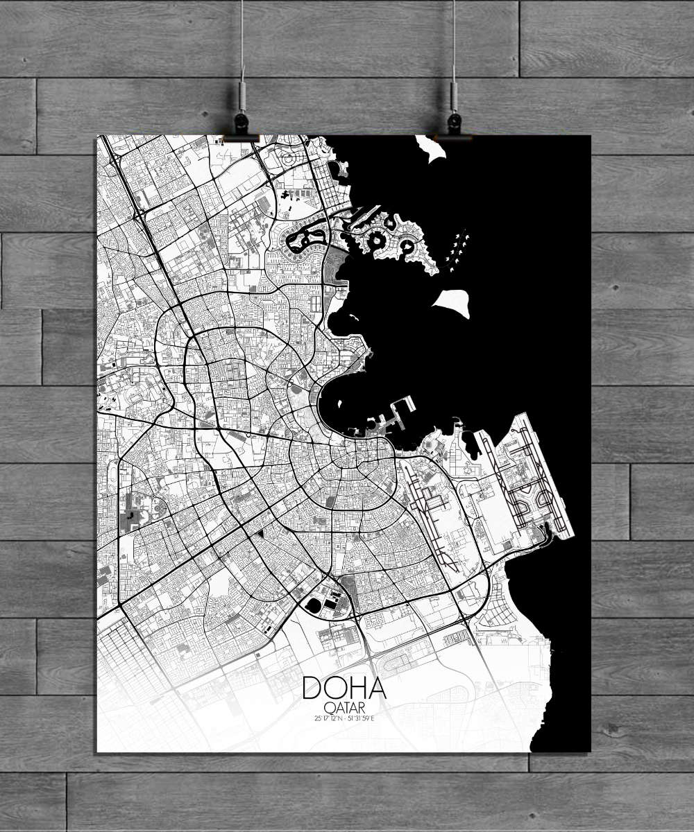 Mapospheres Doha Black and White full page design poster city map