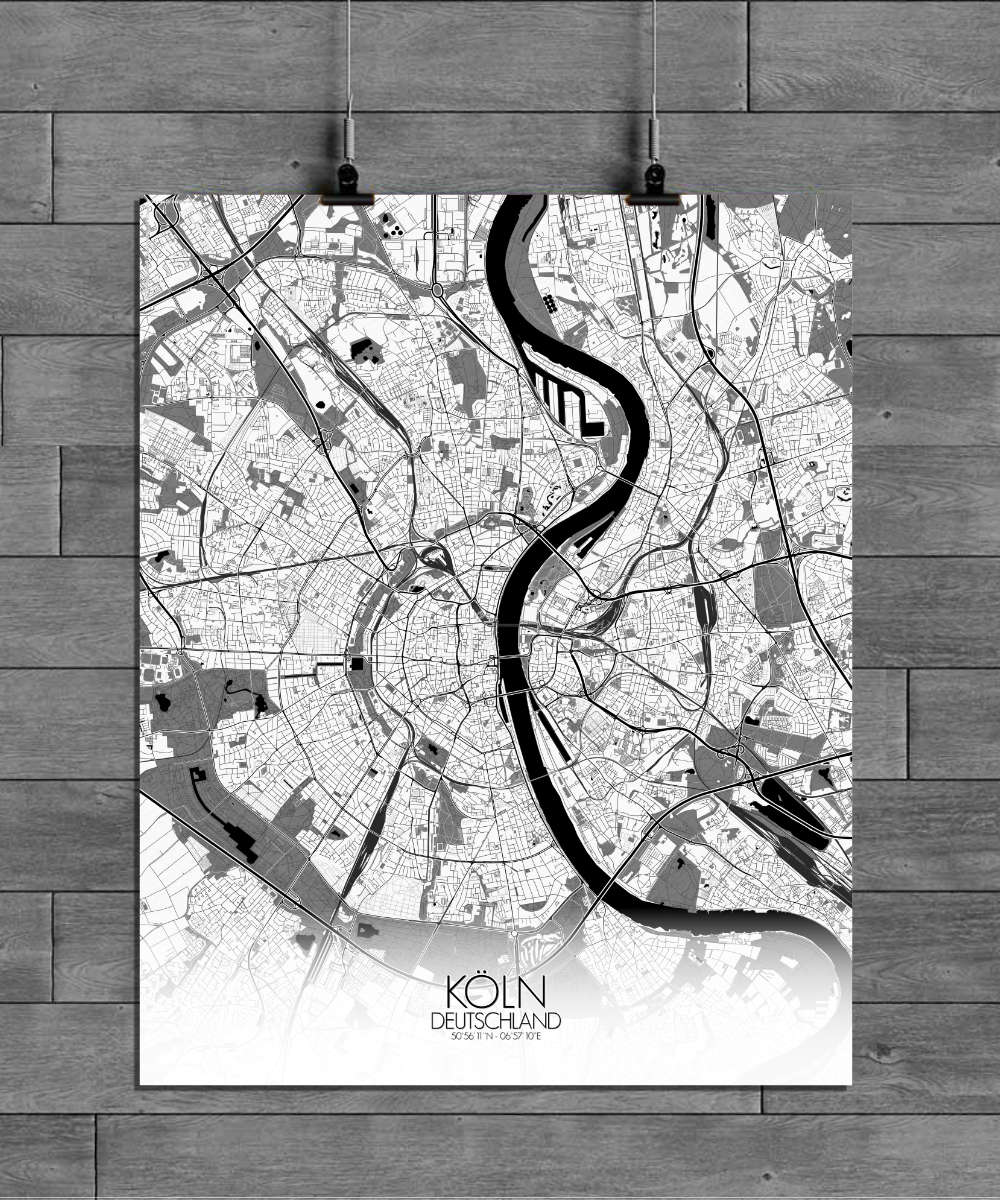 Mapospheres Cologne Black and White full page design poster city map