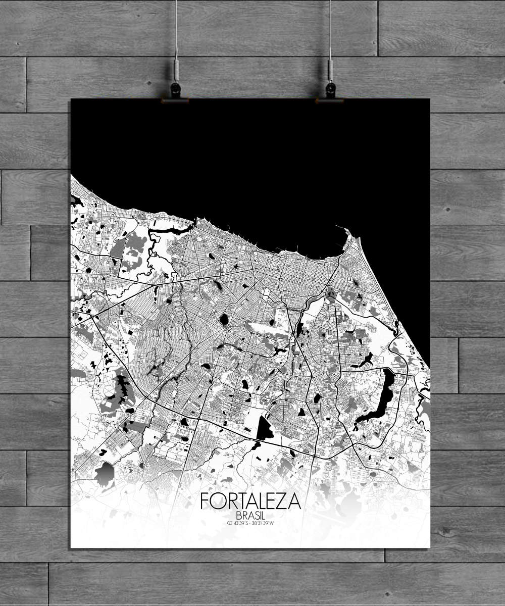 Mapospheres Fortaleza Black and White full page design poster city map