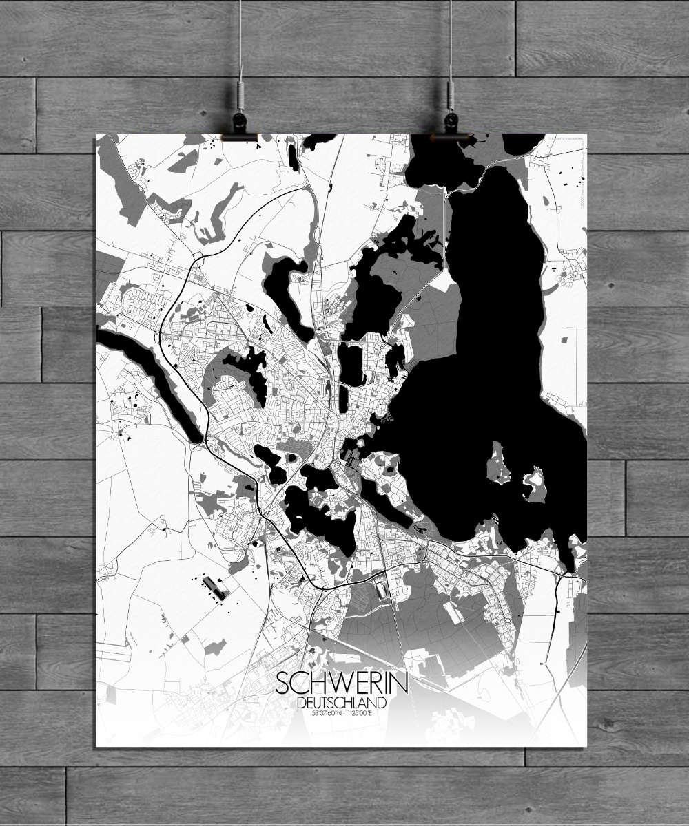 Mapospheres Schwerin Black and White full page design poster city map