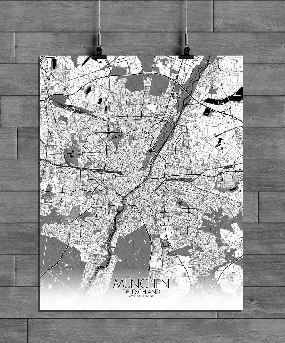 Mapospheres Munich Black and White full page design poster city map
