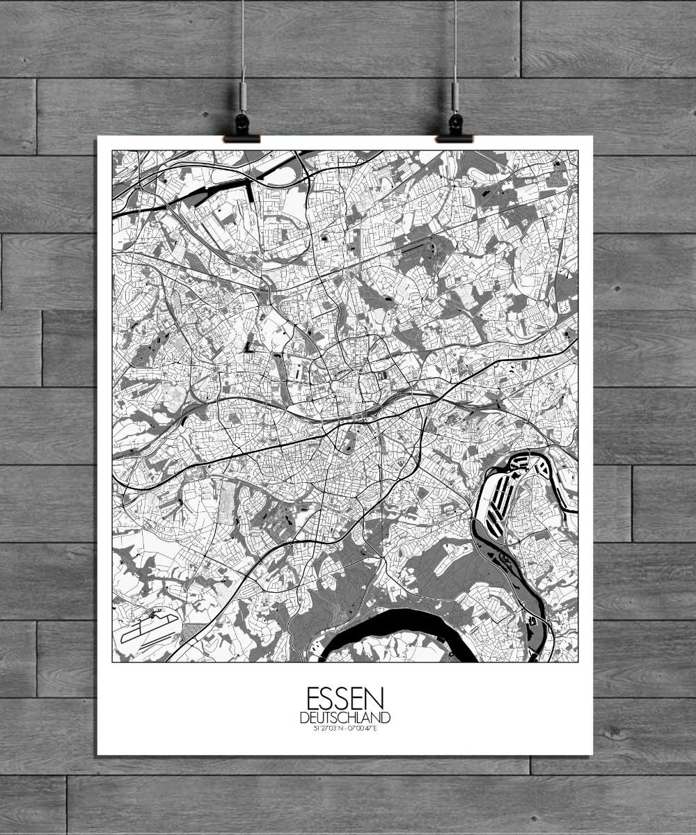 Mapospheres Essen Black and White full page design poster city map