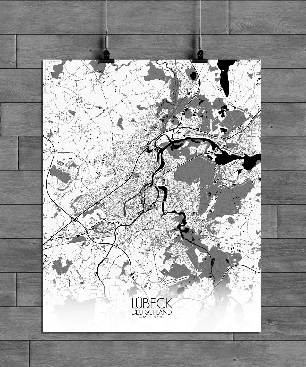 Mapospheres Lubeck Black and White full page design poster city map