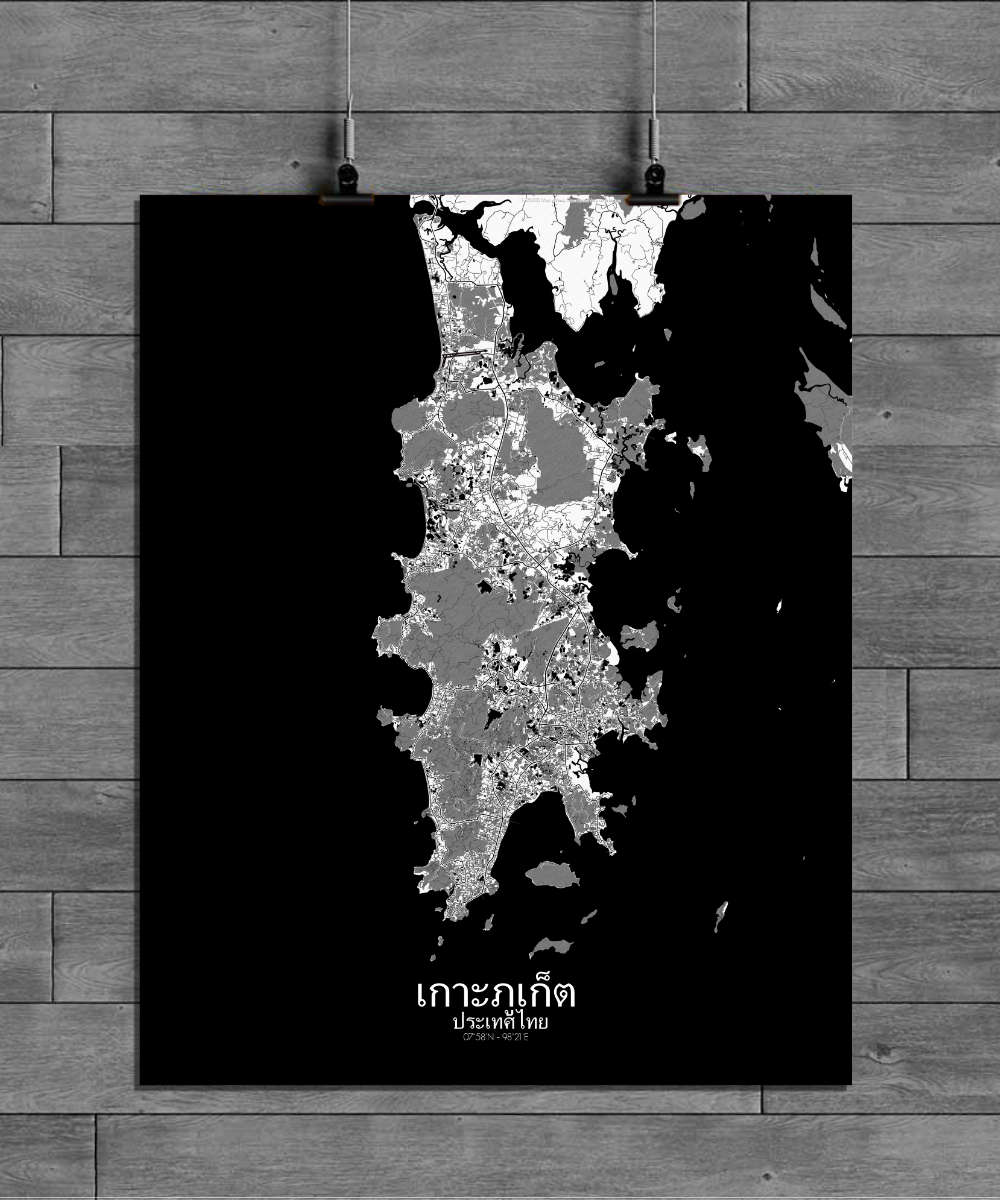 Mapospheres Phuket Black and White full page design poster city map