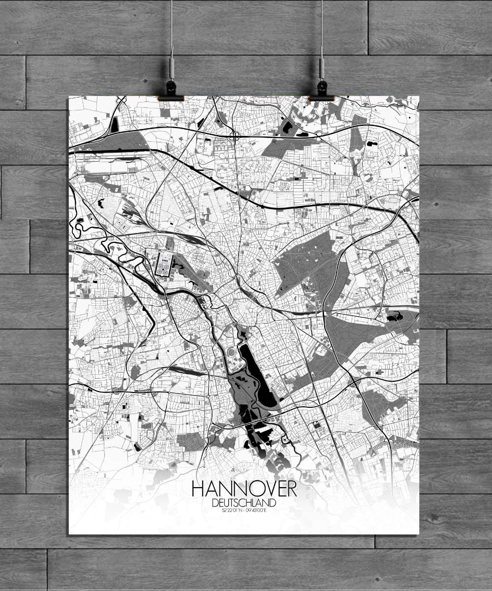 Mapospheres Hanover Black and White full page design poster city map