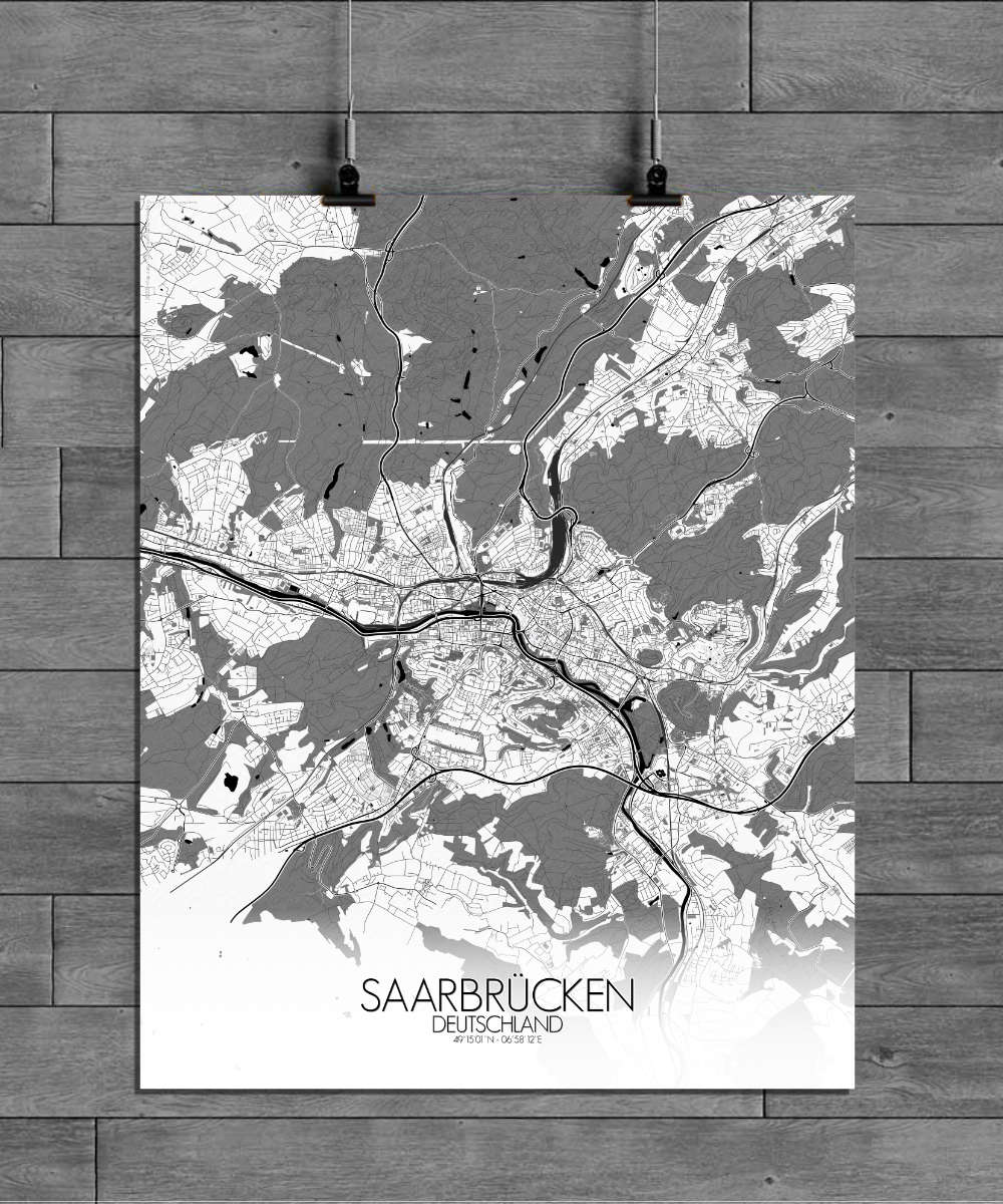 Mapospheres Saarbrucken Black and White full page design poster city map