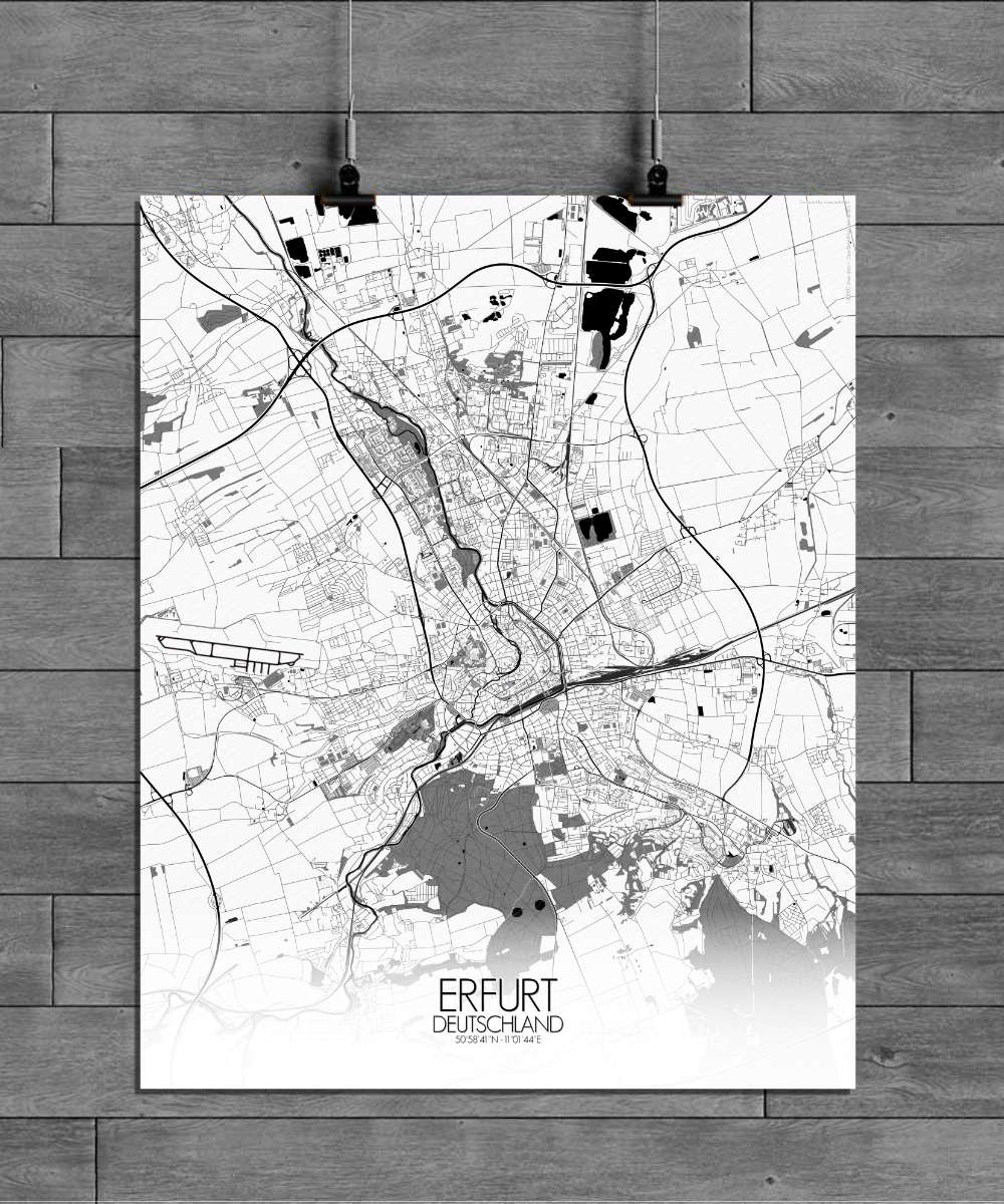 Mapospheres Erfurt Black and White full page design poster city map