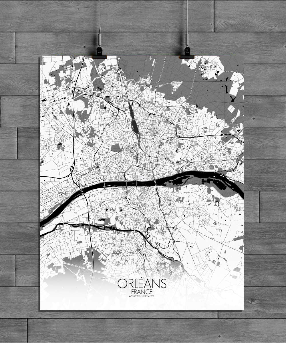 Mapospheres Orleans Black and White full page design poster city map