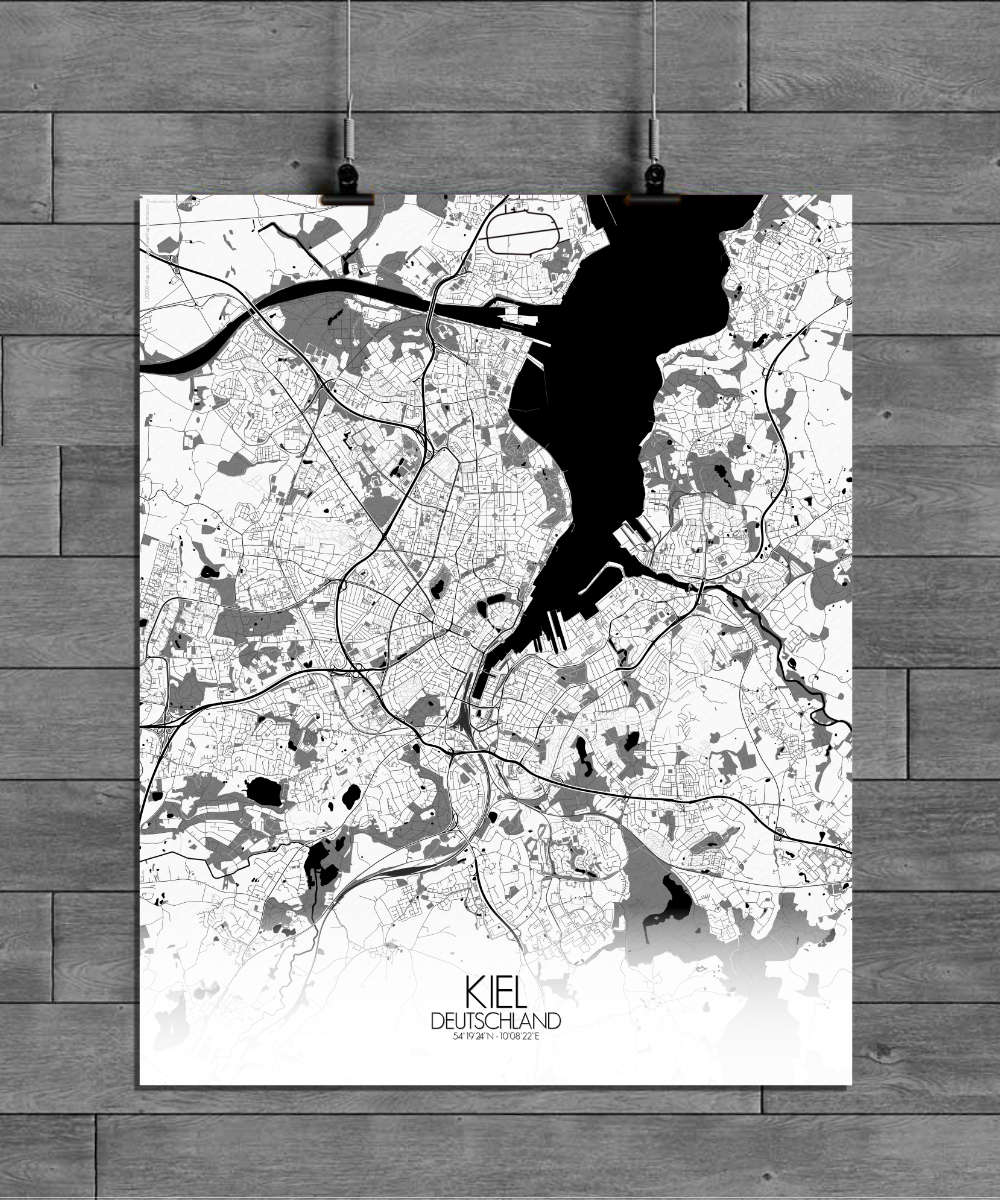 Mapospheres Kiel Black and White full page design poster city map