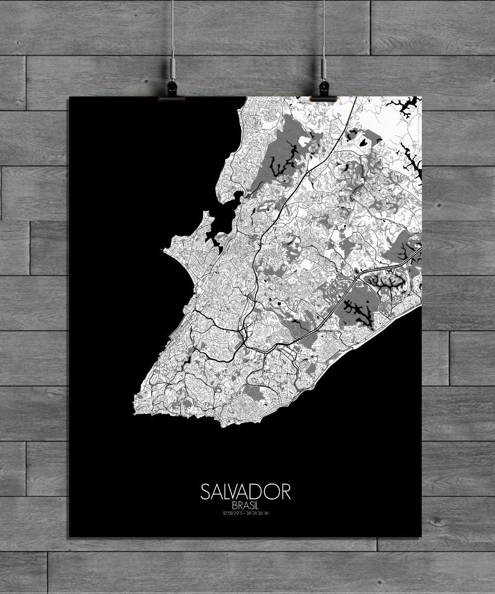 Mapospheres Salvador Black and White full page design poster city map