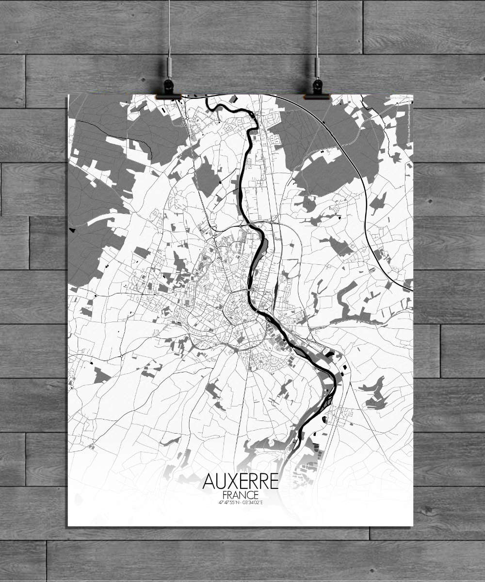 Mapospheres Auxerre Black and White full page design poster city map