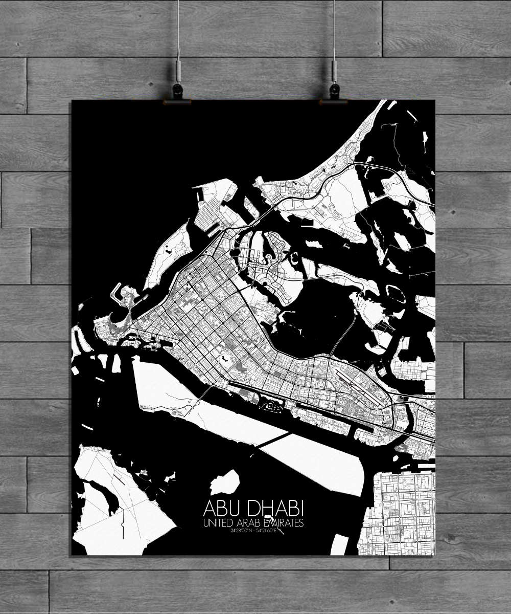 Mapospheres Abu Dhabi Black and White full page design poster city map