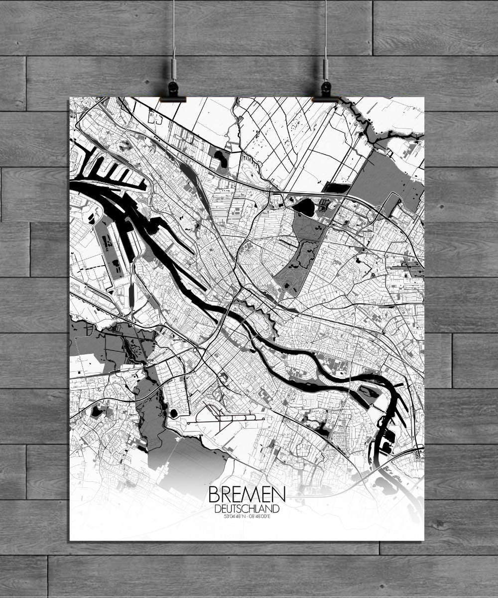 Mapospheres Bremen Black and White full page design poster city map