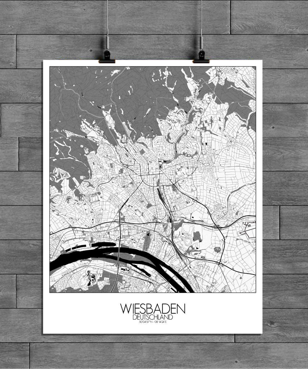 Mapospheres Wiesbaden Black and White full page design poster city map