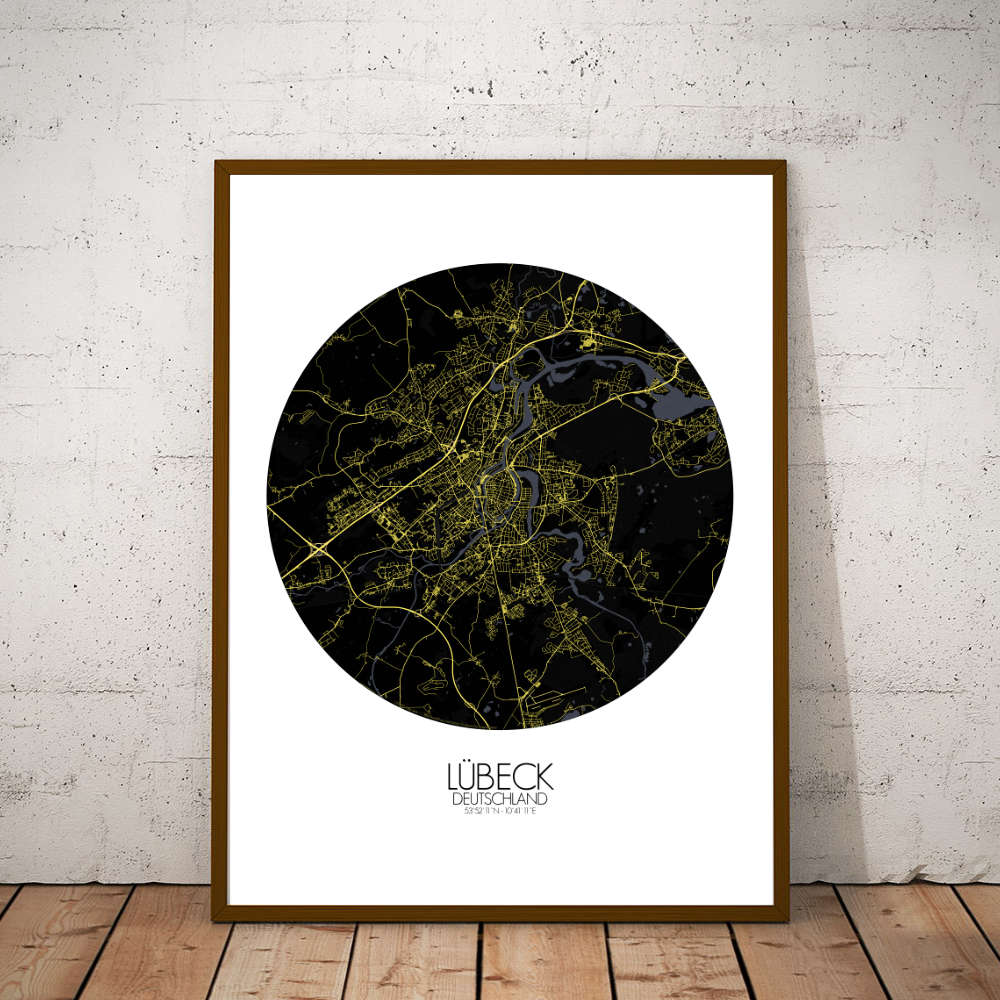 Mapospheres Lubeck Night round shape design poster city map