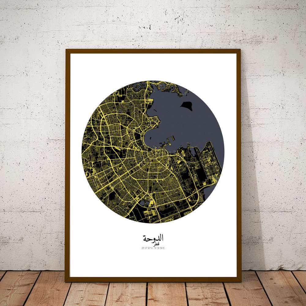 Mapospheres Doha Night round shape design poster city map