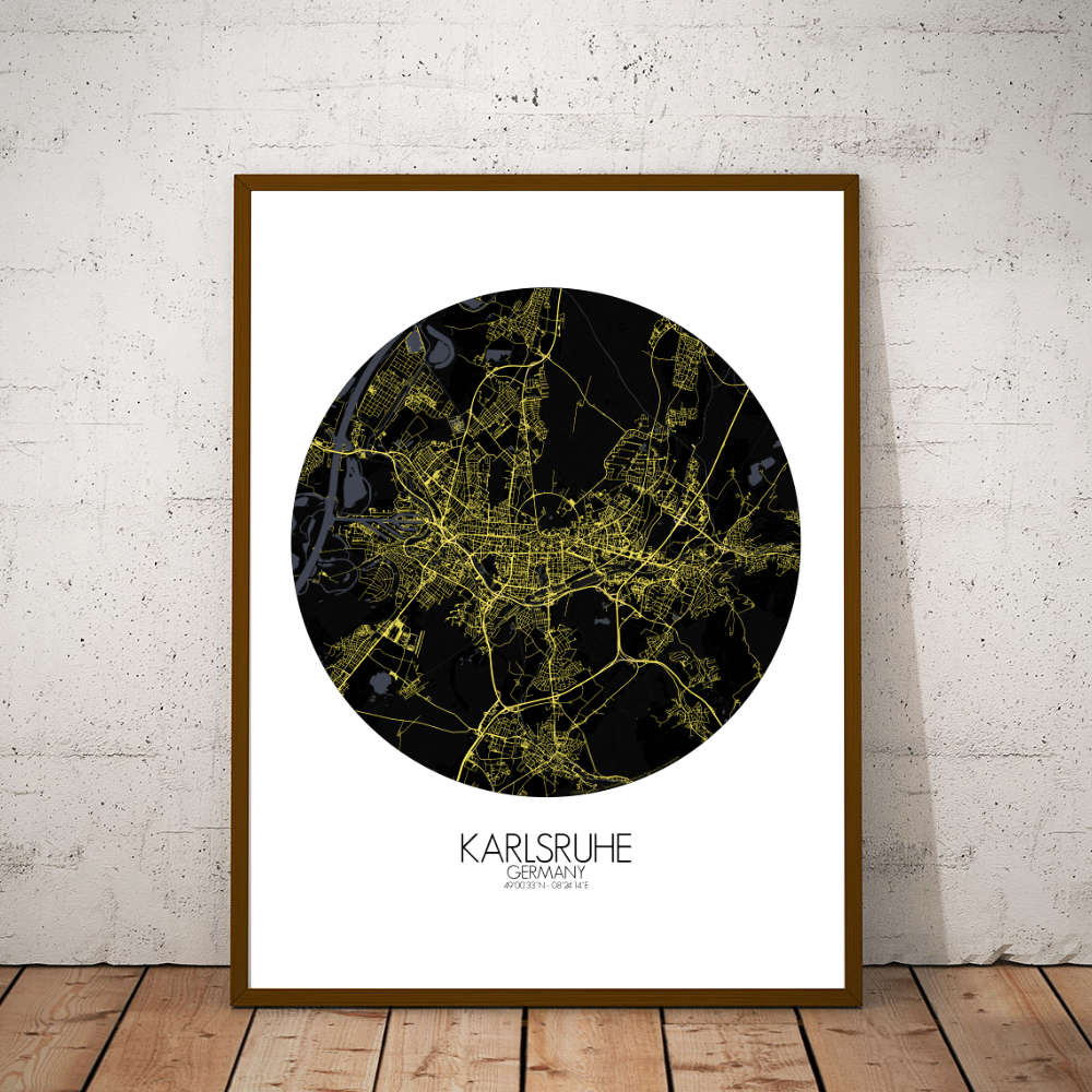 Mapospheres Karlsruhe Night round shape design poster city map