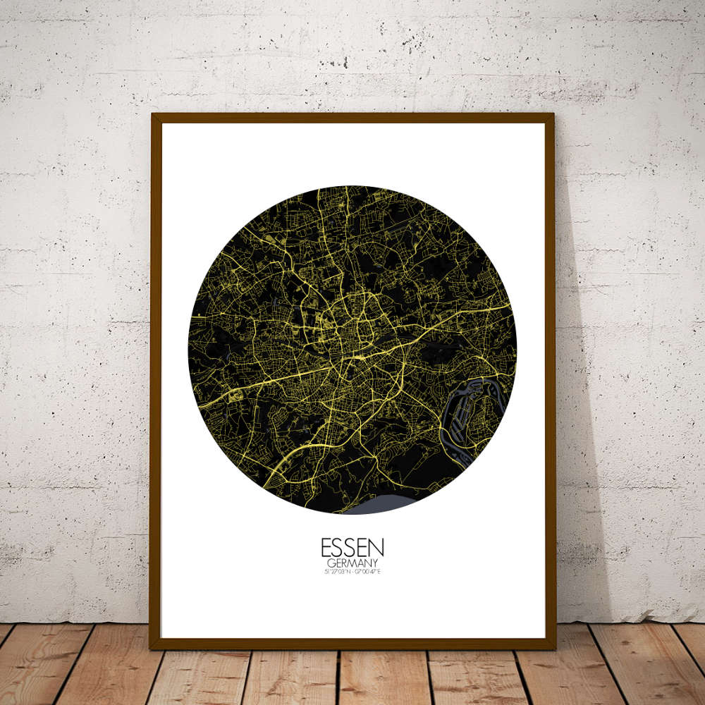 Mapospheres Essen Night round shape design poster city map